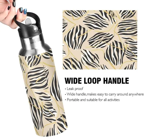 Vista 4 de Zebra Stripes Beige Stainless Steel Water Bottle 20 Oz, BPA-Free Sport Water Bottle Leakproof Water Bottles