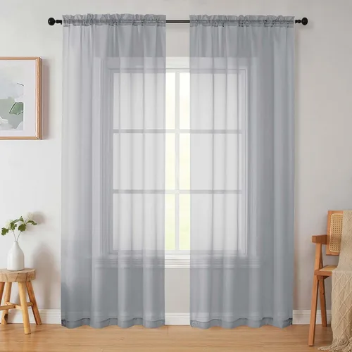Vista 164 de 2 paneles de cortinas traslúcidas blancas para dormitorio, sala de estar, 96 pulgadas de largo, modernas, suaves, ligeras, con bolsillo para barra