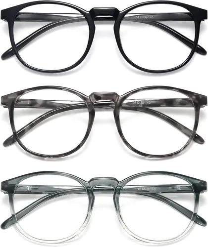 Vista 32 de IBOANN - Lentes con filtro de luz azul para mujeres y hombres, paquete de 3 unidades, armazón redonda estilo retro a la moda, lentes falsos vintage