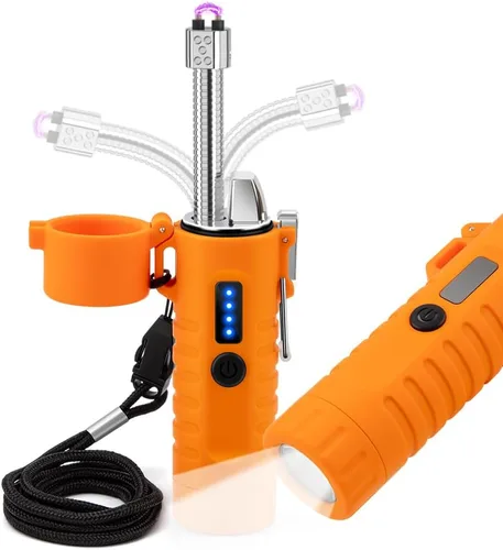 Vista 16 de LcFun - Encendedor eléctrico impermeable, doble arco a prueba de viento, recargable por USB, sin llama, plasma para campamento, senderismo