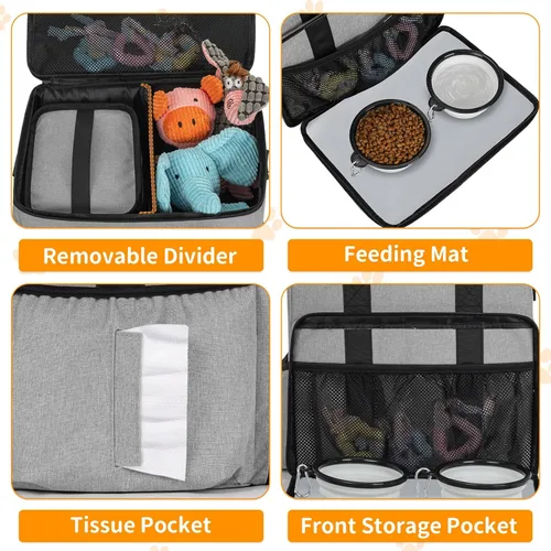Vista 4 de TORIBIO Bolsa de viaje grande para perros para suministros con cuenco de Gris