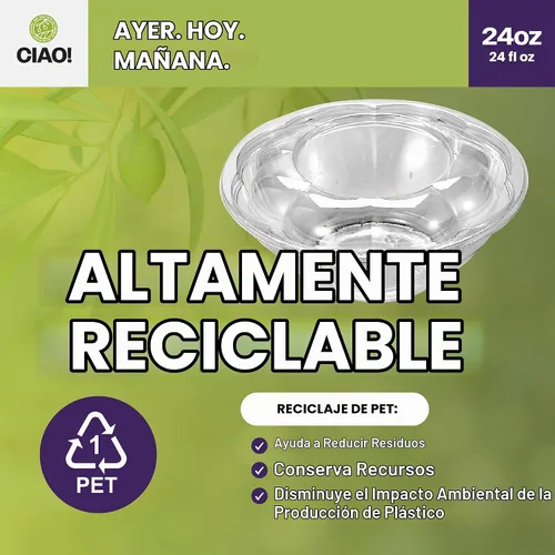 Vista 7 de CIAO! Tazón de fruta y ensalada PET transparente de 18 oz con tapa de cúpula rosa (150/caja)