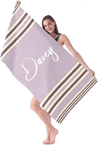 Vista 11 de Toalla de playa personalizada con nombres, toallas de playa personalizadas para adultos, mujeres y hombres, toallas de playa a rayas personalizadas