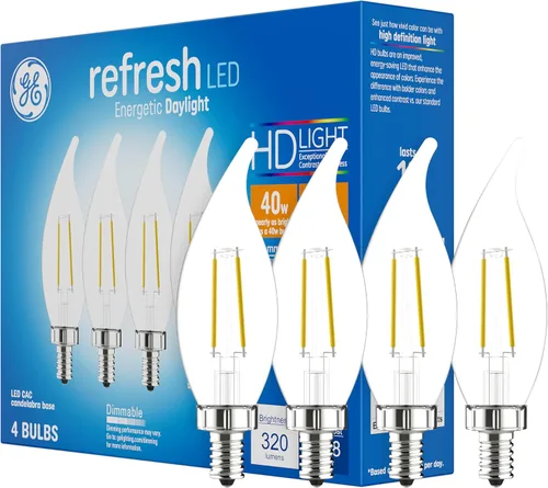 Vista 12 de GE Refresh Bombillas LED, 40 W, luces de vela de luz diurna, bombillas decorativas transparentes, base pequeña (paquete de 2)