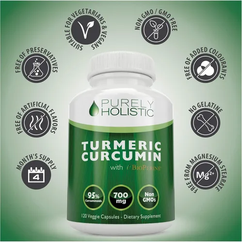 Vista 2 de Cápsulas de Cúrcuma con extracto de pimienta negra BioPerine, ayuda a la absorción; sin esto no funcionará. 120 cápsulas veganas, 0.018 oz