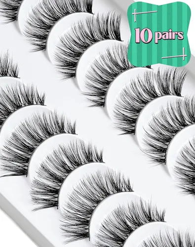 Vista 3 de Onlyall Pestañas postizas, pestañas postizas naturales, 10 pares D-M09