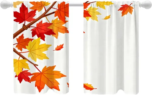 Vista 81 de Shrahala Orange Autumn Autumn Blackout Curtain Tiers, Fall Kitchen Valance Light Blocking Tier Drapes with Rod Pocket, 2 Pack 26 X 24 in