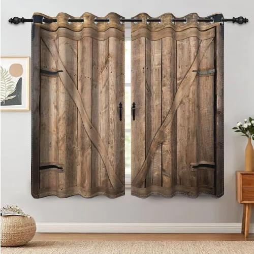 Vista 105 de Cortinas rústicas para ventana de puerta de granero, puerta de madera gris, puerta de garaje, tratamiento de ventana para sala de estar, dormitorio