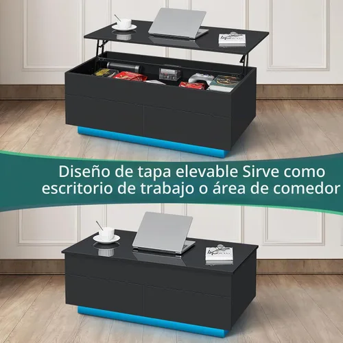 Vista 4 de HOMMPA Mesa de centro elevable de 40 pulgadas, mesas de centro negras con almacenamiento para sala de estar, mesa de centro moderna LED, mesa