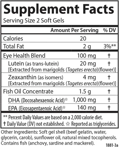 Vista 4 de Carlson - Super DHA Plus Luteína, 1000 mg de DHA + 20 mg de luteína, 60 cápsulas blandas