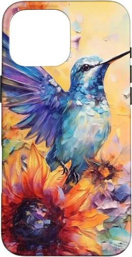 Vista 19 de Colorful Watercolor Sunflower Nature Purple Blue Hummingbird Case for iPhone 17