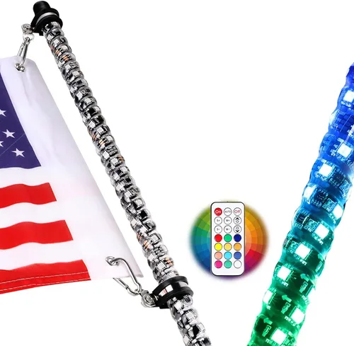 Vista 11 de Nirider 2PCS Luces LED Whip de 1 pie con Poste de Bandera Control Remoto Espiral RGB Luz de Persecución Todoterreno Antena Iluminada de Advertencia