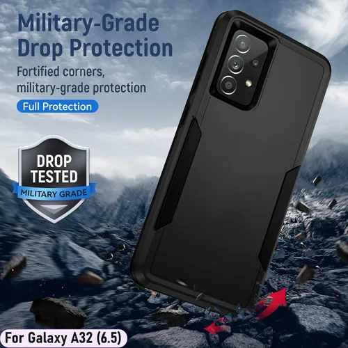 Vista 6 de Funda híbrida de doble capa para Galaxy A32 (5G) de 6.5 pulgadas de grado militar resistente a los golpes con 1 soporte magnético para automóvil y 2
