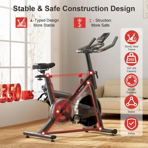Vista 6 de Wenoker Exercise Bike for Home – 350LB Indoor Cycling Bike, Silent Stationary Spin Bike with App Sync, Adjustable Seat, LCD Monitor, Smooth & Quiet