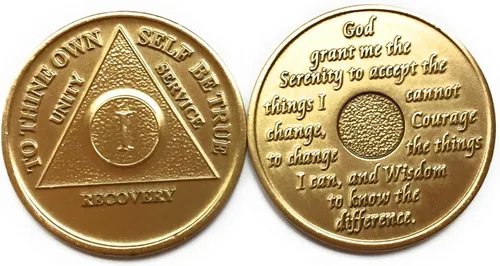 Vista 3 de 1 año de bronce AA (Alcohólicos Anónimos) Cumpleaños - Medallón de recuperación de aniversario/moneda/modelo de chip