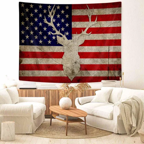 Vista 3 de Tapiz decorativo de pared con cabeza de grunge, diseño rústico de bandera de Estados Unidos, diseño de camuflaje, para colgar en la pared, arte