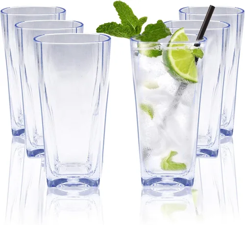 Vista 14 de Top-spring Vaso de Agua de Plástico Reutilizable de 20 Onzas, Vasos Transparentes Irrompibles para Beber, Sin BPA, Juego de 6 Vasos Azules