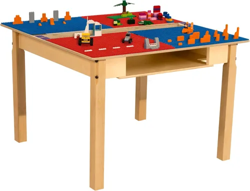 Vista 49 de Contender Time-2-Play - Mesa de madera contrachapada de abedul para niños, color azul y verde, compatible con Lego Montessori con estante para sala