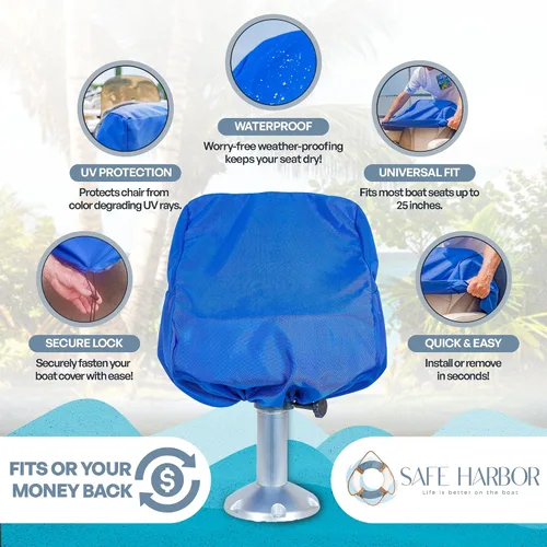 Vista 7 de Fundas de asiento de barco Pontón, nuestra funda de asiento de barco de 24 x 22 x 25 pulgadas protege tu asiento de los elementos, resistente