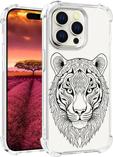 Vista 66 de Funda compatible con iPhone 15, bonita funda transparente para mujer, funda de silicona transparente para teléfono, color negro, tigre poderoso