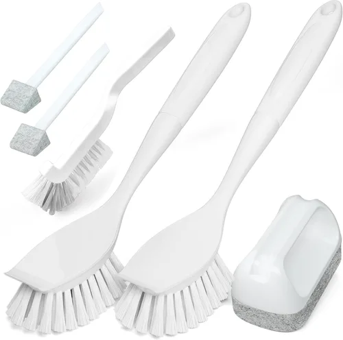 Vista 8 de Holikme Juego de cepillos de limpieza, estropajos para limpieza, cepillos de ranura para olla, sartén, fregadero de cocina, cepillos de alambre