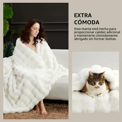 Vista 3 de SAPHREAS Manta de piel sintética para sofá, manta mullida de burbujas para sofá, cama, sala de estar, decoración, regalo suave y acogedor