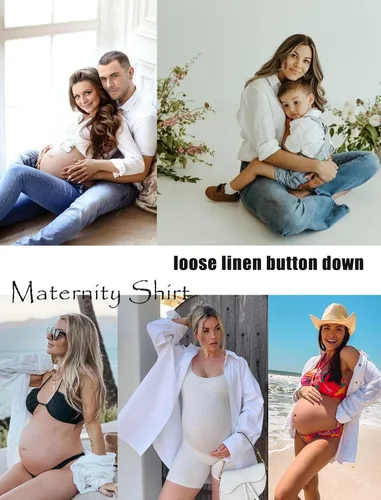 Vista 6 de HOTOUCH Camisa de manga larga con botones de lino para mujer, blusa de algodón casual, holgada, con cuello, para trabajo, de gasa, con bolsillo