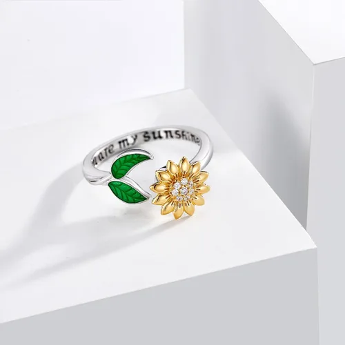Vista 3 de SunflowerMushroomSkull RoseFiligree Moonstone S925 Sterling Silver Adjustable Open Thumb Rings for Women
