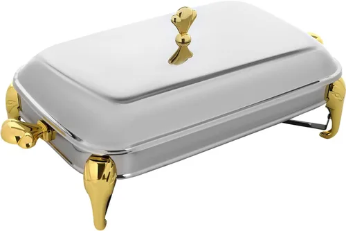 Vista 2 de Calentador de alimentos de acero inoxidable, juego de platos de bufé rectangular, estufa de buffet, juego de calentador de bufé para uso doméstico