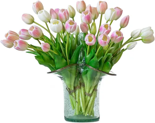 Vista 37 de DUYONE 15 flores de tulipanes artificiales, ramo de látex de tacto real, tulipanes falsos para oficina, boda, fiesta, hogar, cocina, jardín