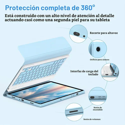 Vista 4 de MMK para Galaxy Tab A9 Plus Funda con Teclado, Funda para Teclado de Tablet Samsung A9 Plus (11" 2023, SM-X210/X216/X218), Inalámbrica Desmontable