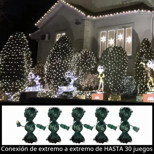 Vista 5 de LAMPHOME Red de luces LED de Navidad para exteriores, 150 luces LED de 6 x 4 pies, tira de luces de malla de hadas conectables al aire libre