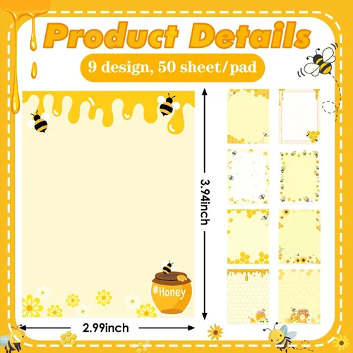 Vista 2 de Notas Adhesivas de Regalo de Abeja - 9 PCS Regalos con Temática de Abeja Abejas Melíferas Blocs de Notas Autoadhesivas Lista de Tareas Blocs de Memo
