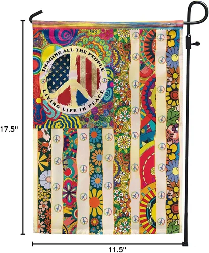Vista 6 de Banderas PSL318F - Bandera hippie de personas que viven la vida en paz PSL318F, bandera de jardín (11.5 x 17.5 pulgadas), banderas de jardín de casa