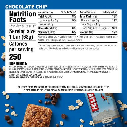 Vista 6 de CLIF BAR S - Barras energéticas – chispas de chocolate – Hecho con avena orgánica – Alimento a base de plantas – Vegetariano – Kosher, 2.4 onzas