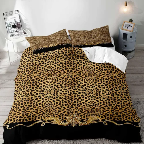 Vista 12 de LUVIVIHOME Funda de edredón de leopardo de lujo, 2 piezas, funda de edredón individual, ropa de cama con estampado de guepardo marrón, funda