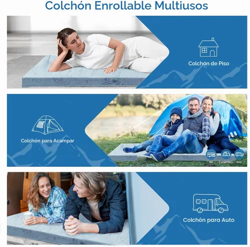 Vista 6 de KingChii CertiPUR-US - Colchón de espuma viscoelástica para campamento, portátil, enrollable, para viajes, campamento, colchoneta para dormir