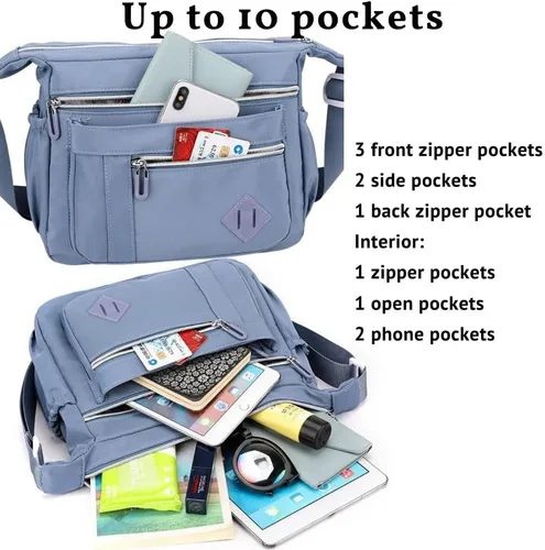 Vista 4 de Wxnow Bolso bandolera con múltiples bolsillos para mujer, bolso de viaje para trabajo