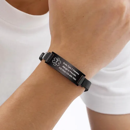 Vista 57 de VNOX Pulsera de identificación de alerta médica para hombres y mujeres, pulseras de alerta médica con grabado personalizado para mujeres y hombres