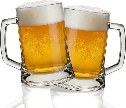 Vista 10 de MICHELY Beer Glasses Set of 4,Quality Glass Mugs with Elegant Design for Various Occasions