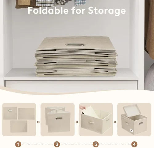 Vista 6 de Lifewit - Contenedores de almacenamiento de ropa con tapas, cajas plegables de tela con asas, organizador decorativo para armario, contenedores