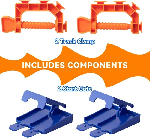 Vista 4 de Track Clamp and Starter Gate Compatible with Hot Wheels Racetracks (4 Lane Startr Gate + 2 Clamp Combo)