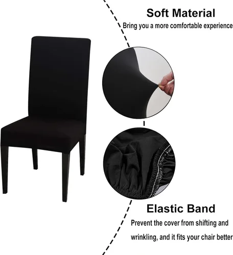 Vista 4 de Chickwin Paquete de 2 fundas elásticas para sillas de comedor, fundas elásticas negras para sillas de cocina, de elastano, sin brazos, ideales