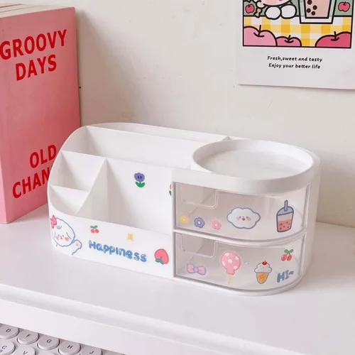 Vista 11 de MLAFE Kawaii - Caja de almacenamiento de artículos de papelería, organizador de maquillaje, suministros de cuenta de mano, lindo organizador Rosa