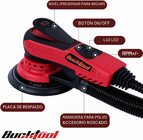 Vista 8 de Bucktool Lijadora orbital de 3.0 amp 6 pulgadas con motor sin escobillas, velocidad variable de 4000-10000, diámetro de órbita de 5mm, con control