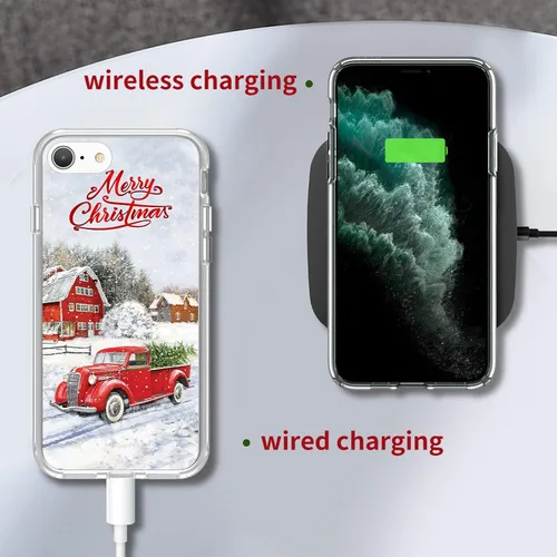 Vista 6 de Newseego Funda de Navidad para iPhone SE 2020/iPhone 7/8, serie a prueba de golpes, anti-amarillo, TPU Bumper Funda protectora suave para iPhone