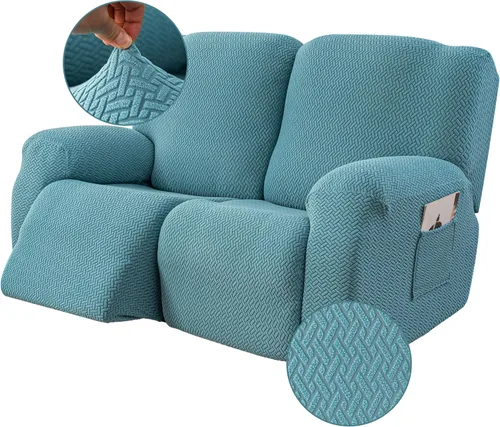 Vista 14 de Genina Funda para Silla Reclinable, Fundas Elásticas para Sillas Reclinables, Fundas para Sofá Reclinable con Rayas Jacquard, Fundas para Sofá