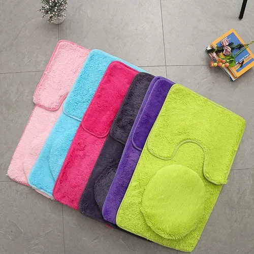 Vista 5 de Juego de 3 tapetes de baño para baño, suaves, antideslizantes, suaves, en forma de U, tapete para inodoro, tapete de baño y tapa de inodoro