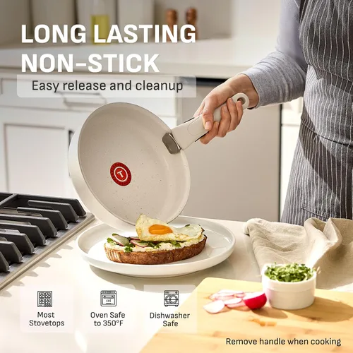 Vista 3 de T-fal Ingenio Essentials - Juego de utensilios de cocina con mango desmontable/extraíble de 11 piezas, granito titanio antiadherente, apto para Beige