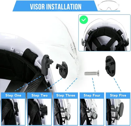 Vista 4 de AOLAMEGS Accesorios para casco duro, visera transparente, material de PC, casco de seguridad, reemplazo de gafas EN 166, aprobado lente